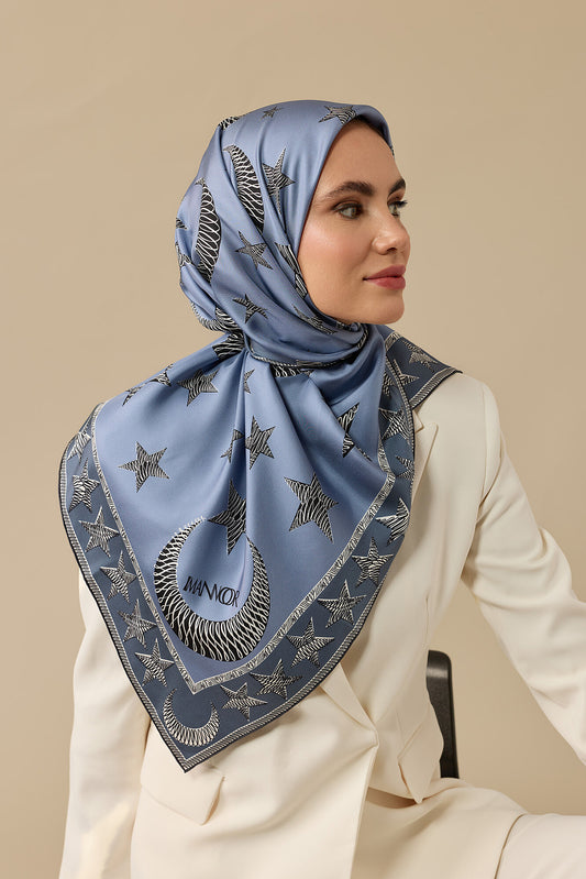 Ayla Yıldız İndigo Tivil İpek Eşarp 90x90