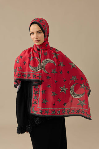 Ayla Yıldız Kırmızı Floş Pamuk Şal 70x210