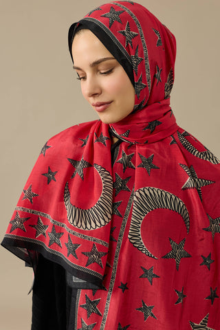 Ayla Yıldız Kırmızı Floş Pamuk Şal 70x210