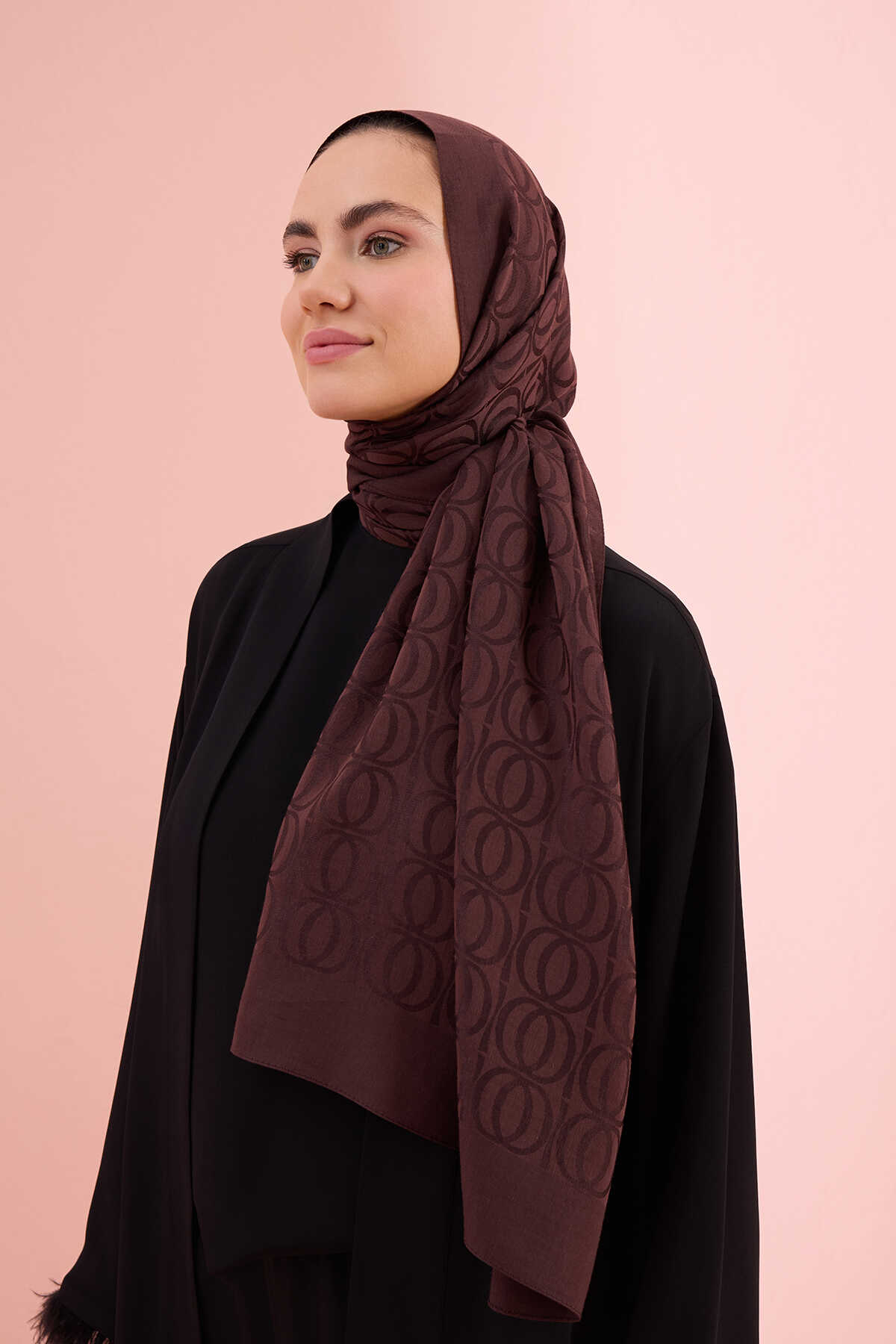 Bambunoor Kahve Monogram Jakar Naia Pamuk Şal 70x210