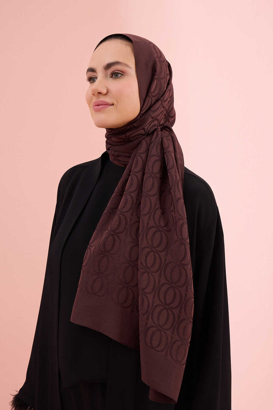 Bambunoor Kahve Monogram Jakar Naia Pamuk Şal 70x210