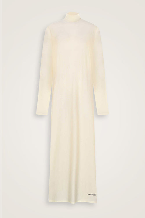 Turtleneck Dark White Combed Cotton Dress