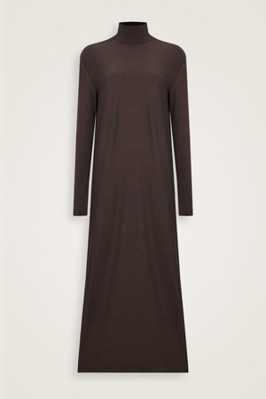 Turtleneck Dark Brown Combed Cotton Dress