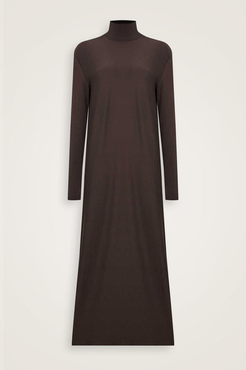Turtleneck Dark Brown Combed Cotton Dress