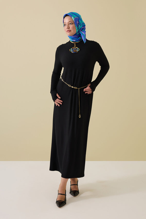 Turtleneck Black Combed Cotton Dress