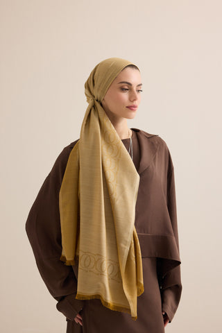 Bordür Bambunoor Camel Yün İpek Şal 70x200