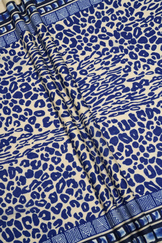 Bordür Leopar Saks Mavi Yün İpek Şal 100x200