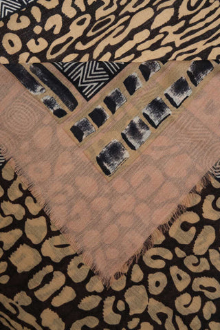 Bordür Leopar Somon Yün İpek Şal 100x200