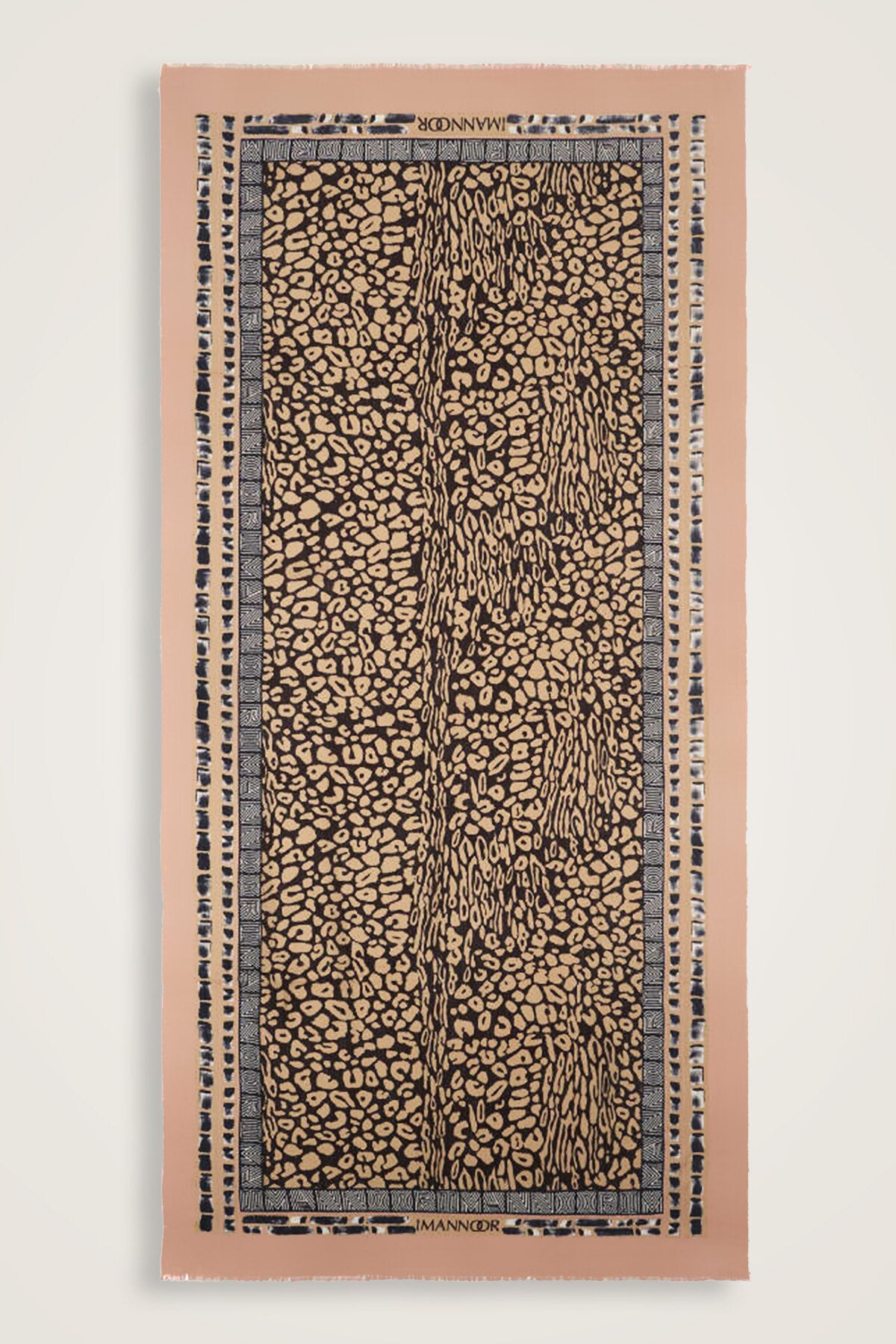 Bordür Leopar Somon Yün İpek Şal 100x200