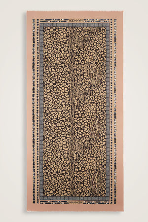 Border Leopard Salmon Wool Silk Shawl