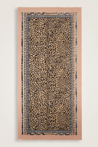 Bordür Leopar Somon Yün İpek Şal 100x200