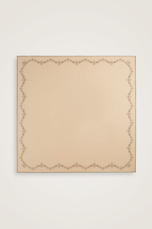Bordür Noor Beyaz-Krem Çift Taraflı Twill İpek Eşarp 94x94