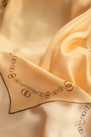 Bordür Noor Beyaz-Krem Çift Taraflı Twill İpek Eşarp 94x94