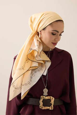 Bordür Noor Beyaz-Krem Çift Taraflı Twill İpek Eşarp 94x94
