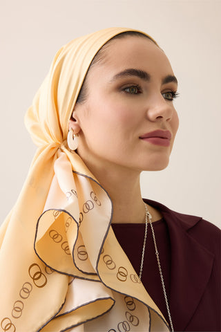 Bordür Noor Beyaz-Krem Çift Taraflı Twill İpek Eşarp 94x94