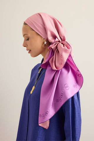 Bordür Noor Pembe-Açık Mercan Çift Taraflı Twill İpek Eşarp 94x94