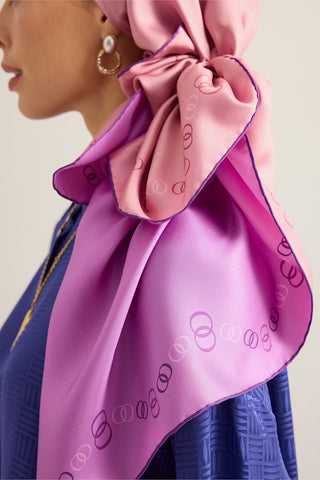 Bordür Noor Pembe-Açık Mercan Çift Taraflı Twill İpek Eşarp 94x94