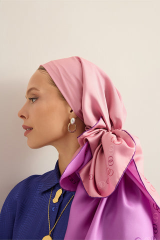 Bordür Noor Pembe-Açık Mercan Çift Taraflı Twill İpek Eşarp 94x94