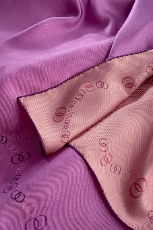 Bordür Noor Pembe-Açık Mercan Çift Taraflı Twill İpek Eşarp 94x94
