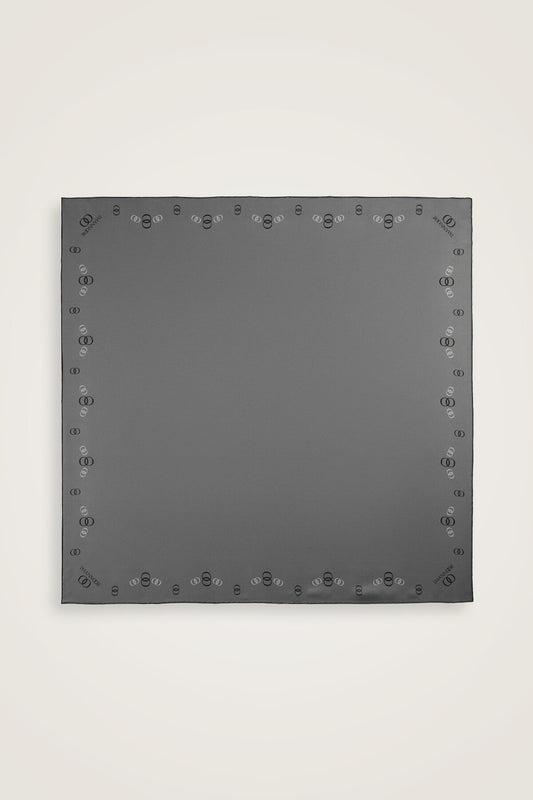 Bordür Noor Siyah-Gri Çift Taraflı Twill İpek Eşarp 94x94