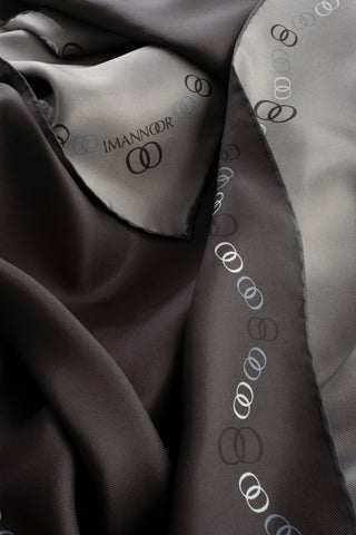 Bordür Noor Siyah-Gri Çift Taraflı Twill İpek Eşarp 94x94