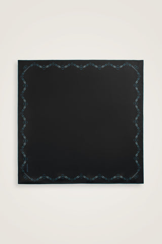 Bordür Noor Siyah-Petrol Çift Taraflı Twill İpek Eşarp 94x94