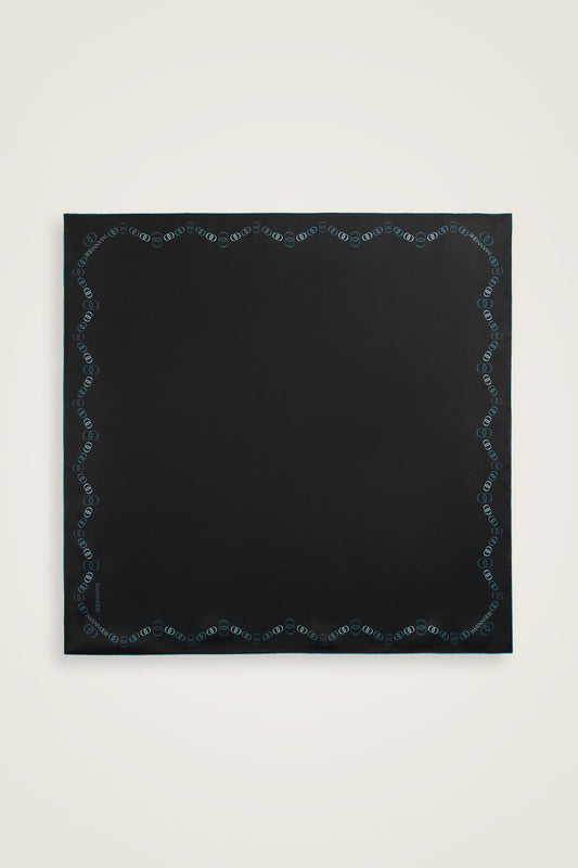 Bordür Noor Siyah-Petrol Çift Taraflı Twill İpek Eşarp 94x94