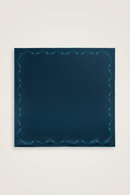 Bordür Noor Siyah-Petrol Çift Taraflı Twill İpek Eşarp 94x94
