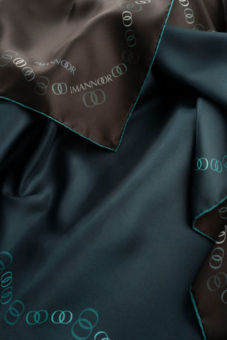 Bordür Noor Siyah-Petrol Çift Taraflı Twill İpek Eşarp 94x94