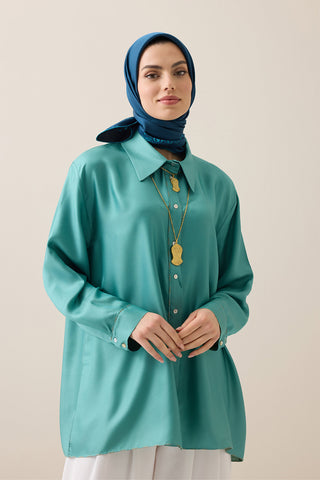 Bordür Noor Siyah-Petrol Çift Taraflı Twill İpek Eşarp 94x94