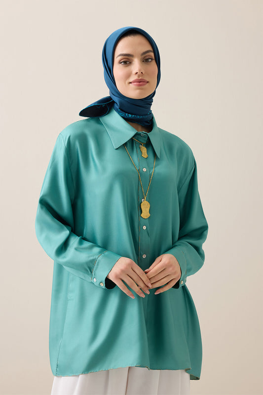 Bordür Noor Siyah-Petrol Çift Taraflı Twill İpek Eşarp 94x94
