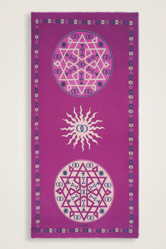 Buhara Fuşya Kaşmir İpek Şal 100x200