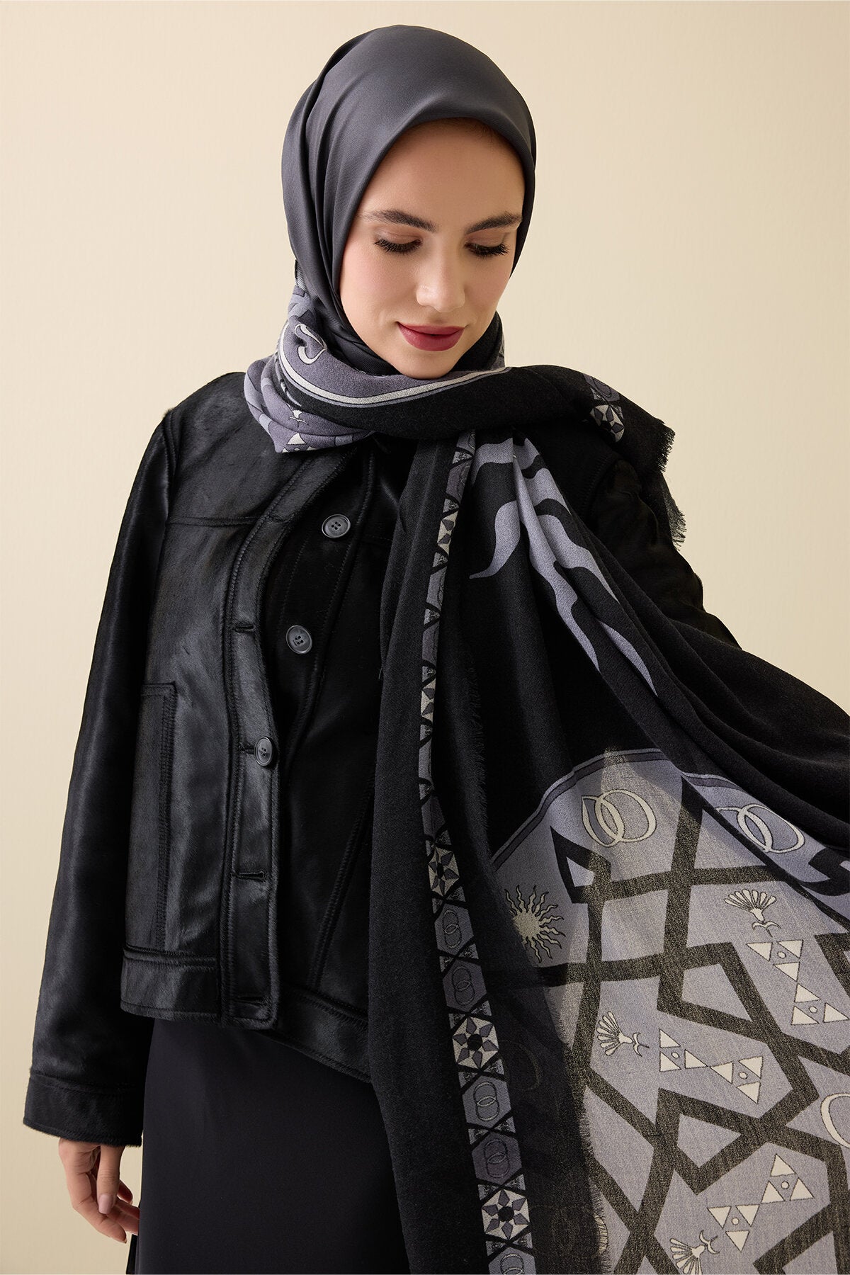 Buhara Siyah Kaşmir İpek Şal 100x200
