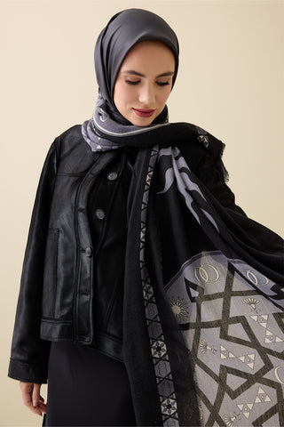 Buhara Siyah Kaşmir İpek Şal 100x200