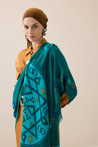Buhara Yeşil Kaşmir İpek Şal 100x200