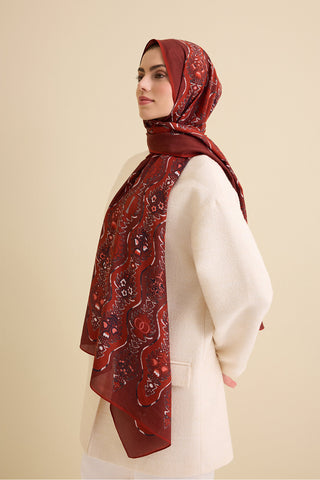 Çağlayan Kırmızı Pamuk Floş Şal 72x212