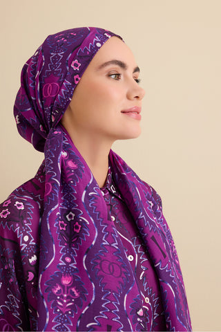 Çağlayan Mor Pamuk Floş Şal 72x212