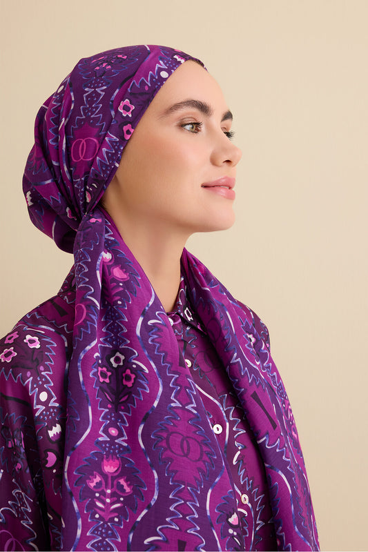 Çağlayan Mor Pamuk Floş Şal 72x212