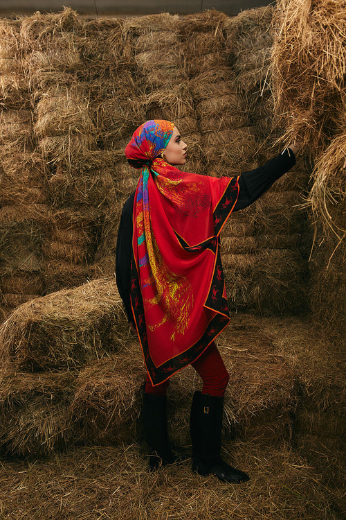 Heavenly Breeze Red Crepe Silk Scarf
