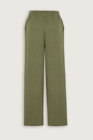 Cepli Yeşil Keten Pantolon