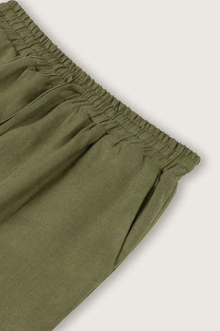 Cepli Yeşil Keten Pantolon