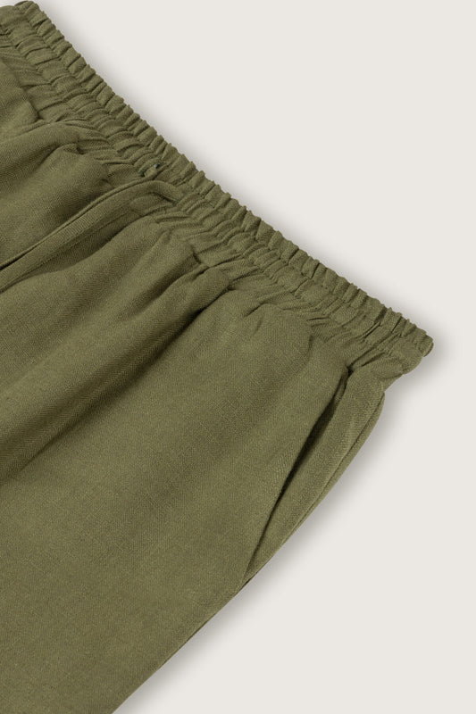 Cepli Yeşil Keten Pantolon