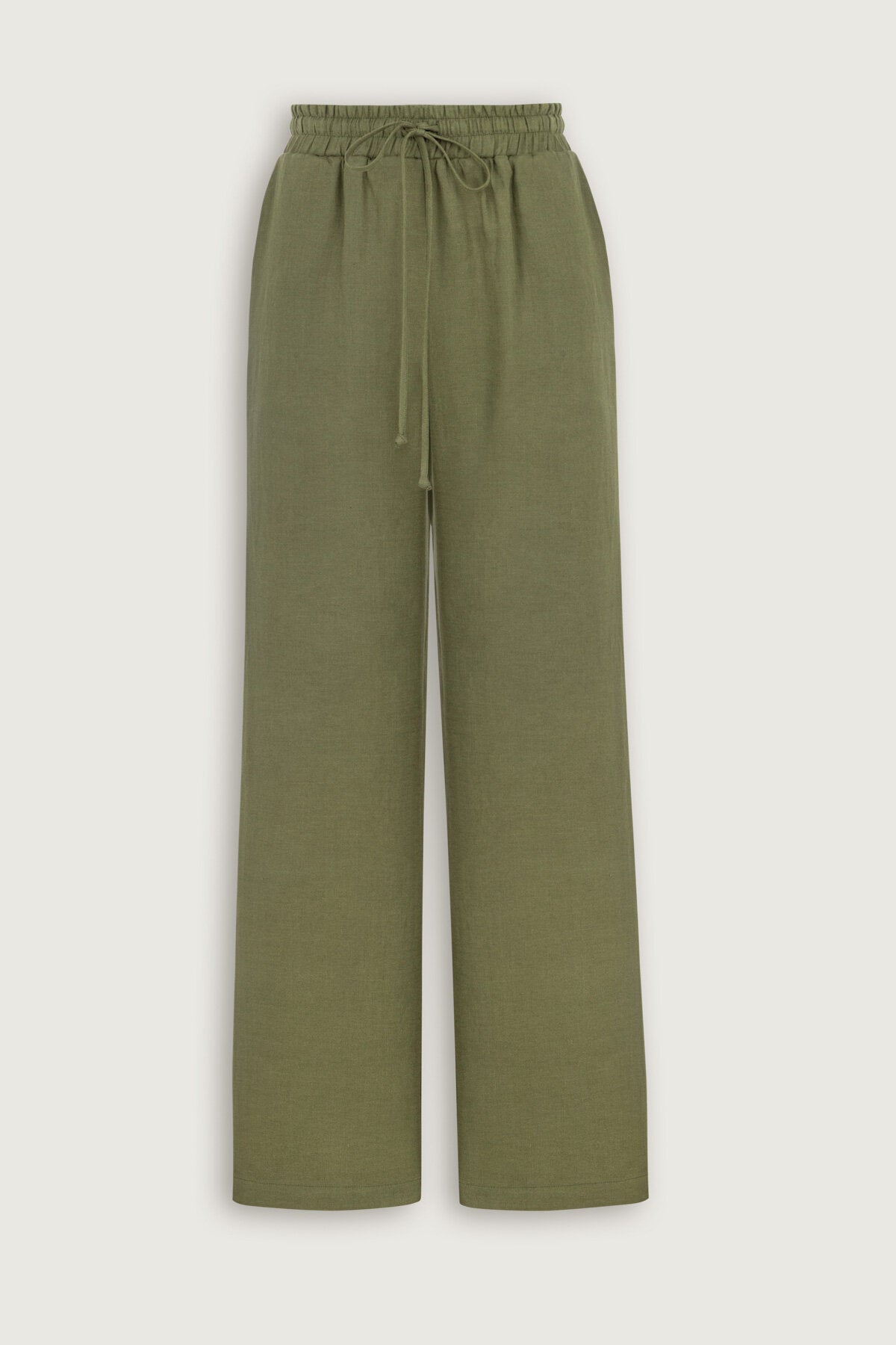 Cepli Yeşil Keten Pantolon