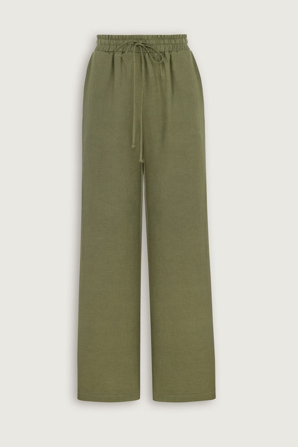 Green Linen Trousers with Pockets