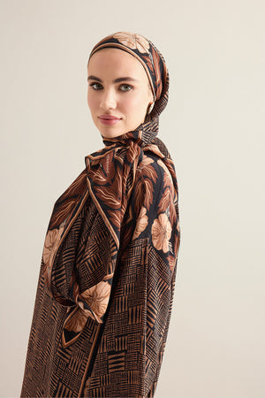 Textured Stone Wall with Floral Border Copper Crepe Silk Scarf