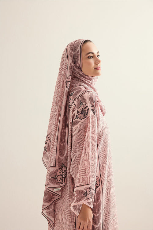 Floral Bordered Textured Stone Wall Powder Crepe Silk Scarf
