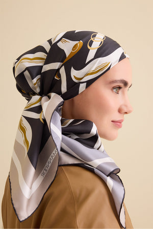 Flower Road Gold-Grey Twill Silk Scarf
