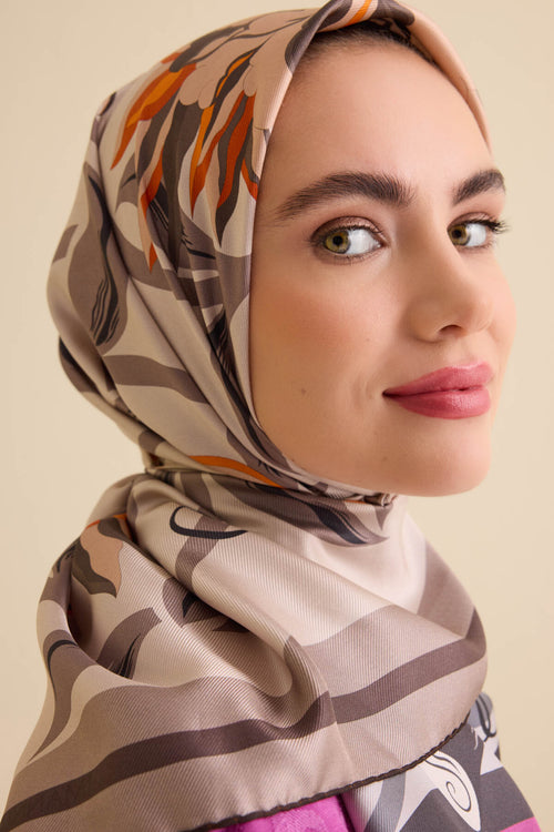 Flower Road Fuchsia-Orange Twill Silk Scarf