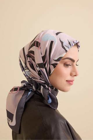 Çiçek Yolu Mavi-Pembe Tivil İpek Eşarp 94x94