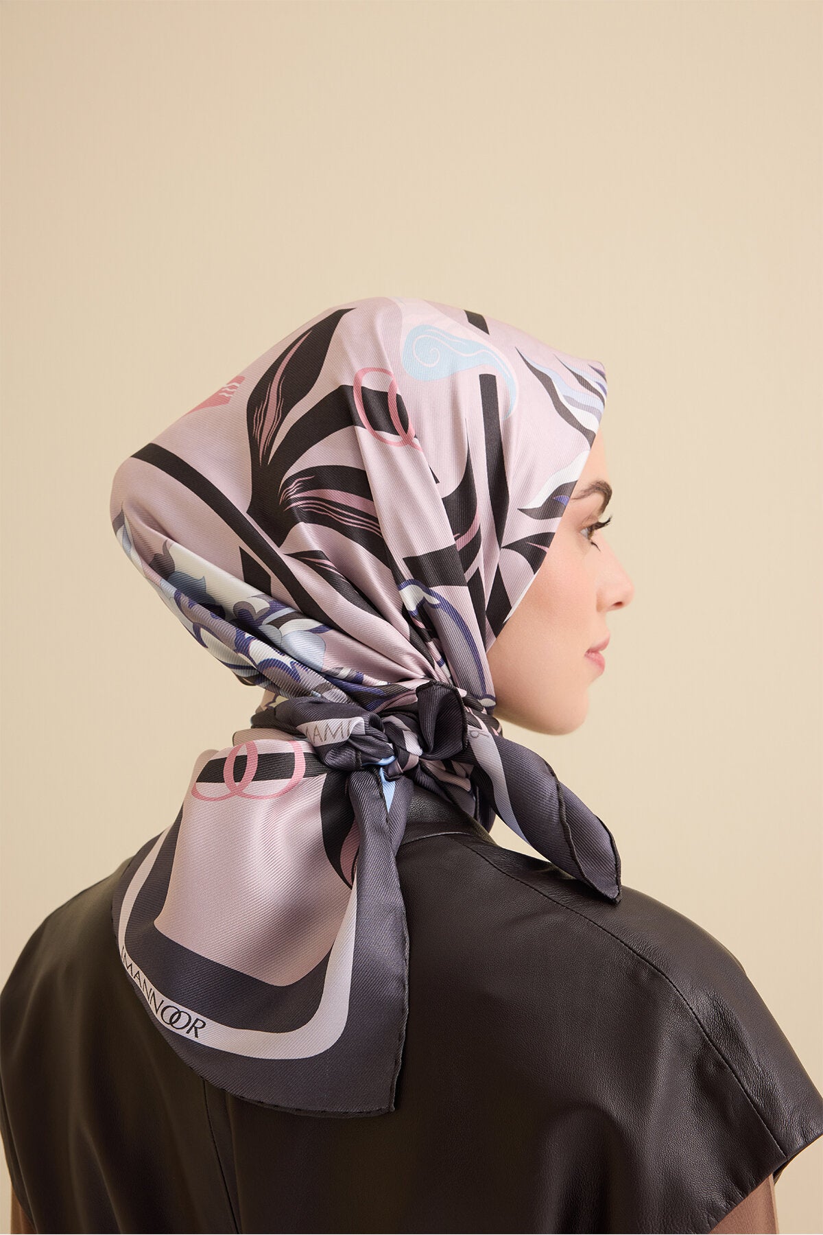 Çiçek Yolu Mavi-Pembe Tivil İpek Eşarp 94x94